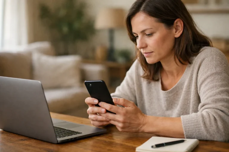 Persoon bekijkt thuis een smartphone voordat die een eigen TikTok video verwijdert.