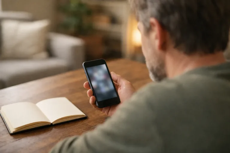 Persoon die thuis op een telefoon bekijkt welke Instagram hoogtepunten weg kunnen
