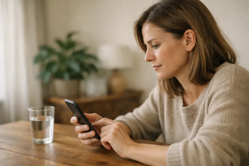 Persoon bekijkt thuis een smartphone om de Instagram volgerslijst na te lopen.