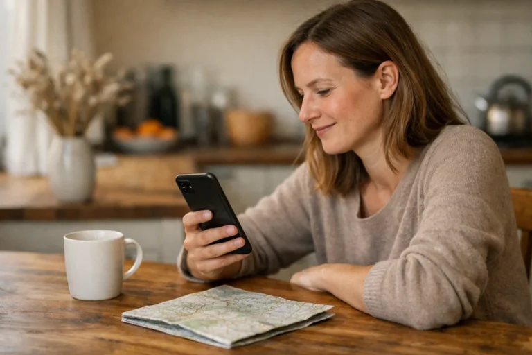 Persoon aan de keukentafel die een video deelt via een smartphone