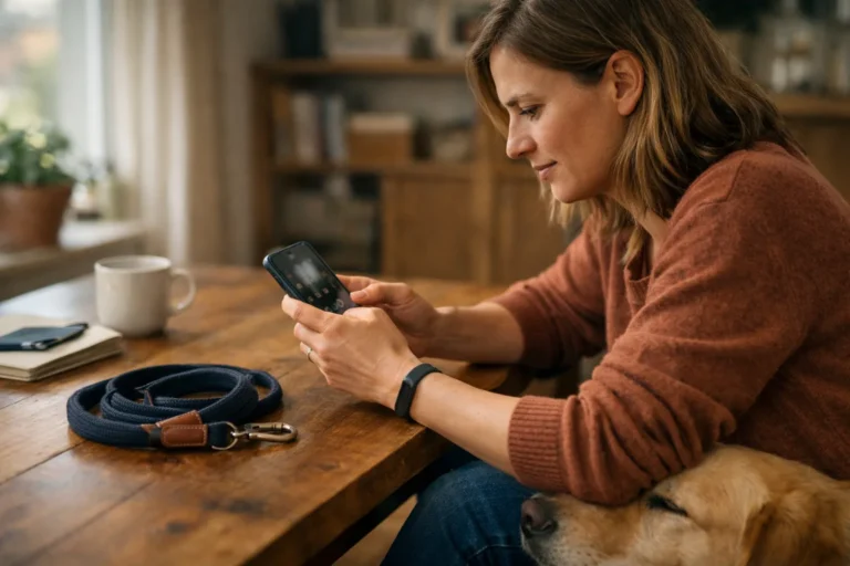 Persoon bekijkt thuis een video op een telefoon voordat die als Facebook Reel wordt gedeeld.